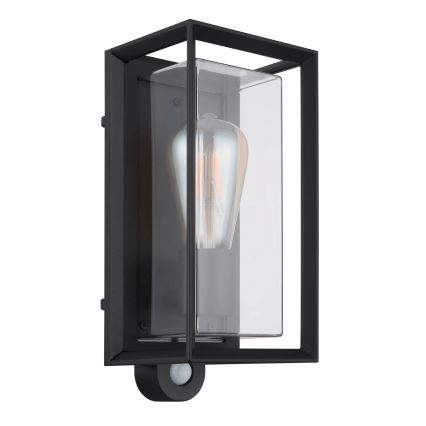 Globo - Уличный настенный светильник с датчиком 1xE27/60W/230V IP44 черный