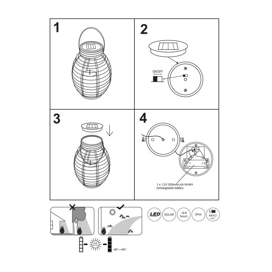 Globo - Світлодіодний світильник на сонячній батареї LED/0,06W/3,2V IP44 ротанґ
