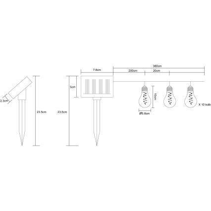 Globo - Світлодіодний сонячний ланцюг 10xLED/0,06W/3,2V 380 см IP44 600 мАг