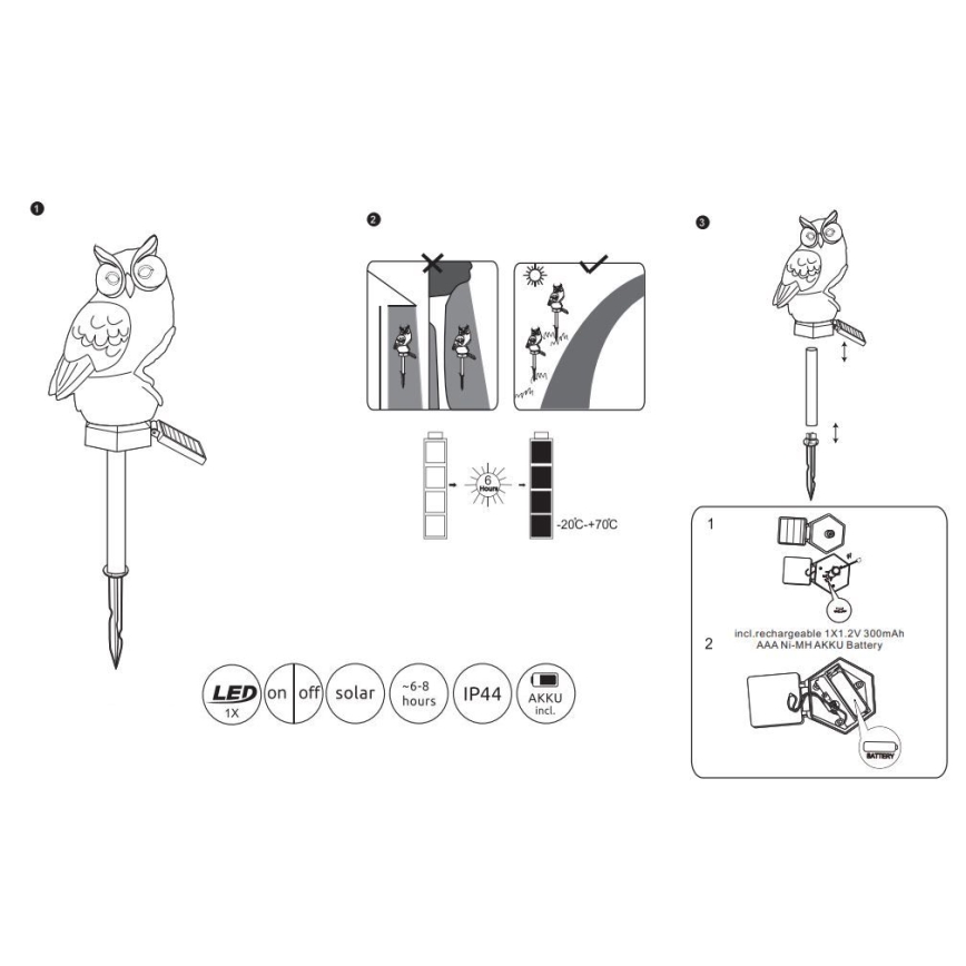 Globo - Світлодіодний світильник на сонячній батареї LED/0,06W/3V IP44 сова