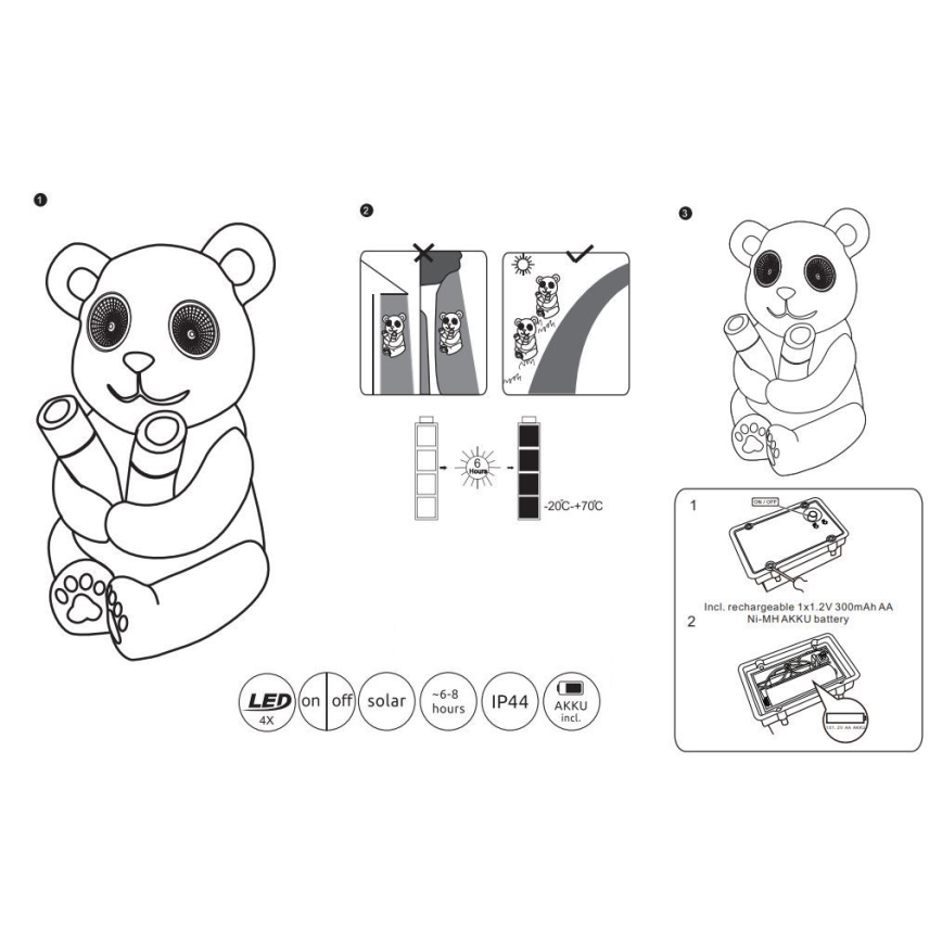 Globo - Світлодіодний світильник на сонячній батареї LED/0,12W/3V IP44 панда