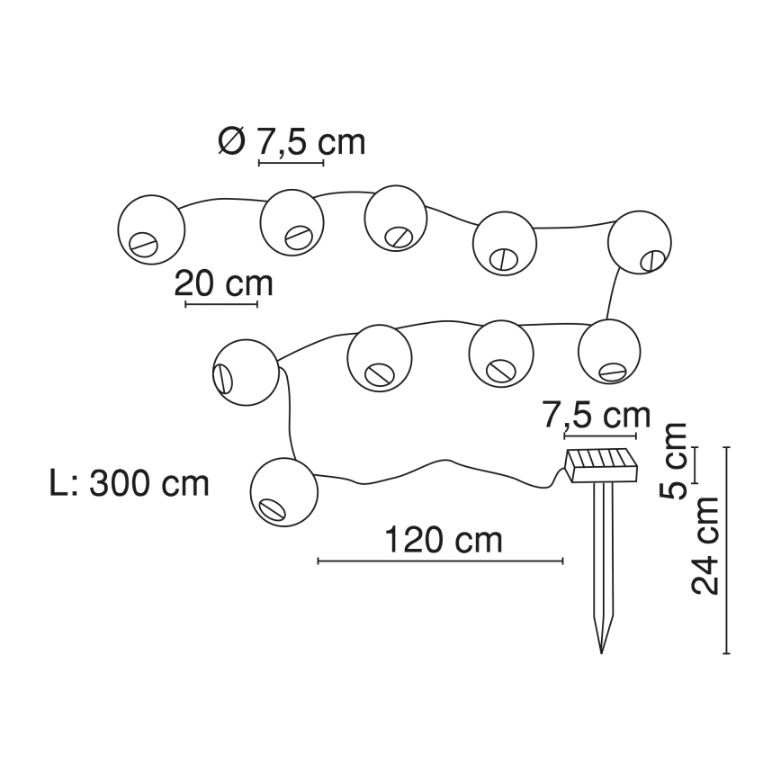 Globo - Светодиодная гирлянда на солнечной батарее 10xLED/0,06W/1,2V IP44