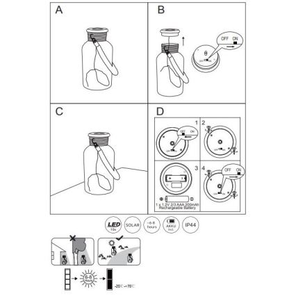 Globo - Світлодіодний світильник на сонячній батареї LED/0,6W/3,2V IP44 200 mAh