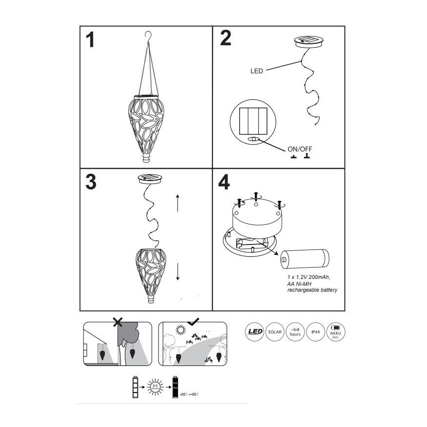 Globo - Світлодіодний світильник на сонячній батареї LED/0,9W/3,2V IP44 200 mAh прозорий