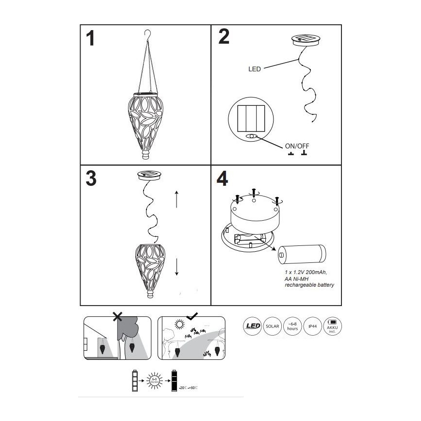 Globo - Светодиодный светильник на солнечной батарее LED/0,9W/3,2V IP44 желтый
