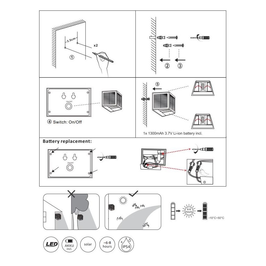 Globo - Светодиодный светильник на солнечной батарее LED/6W/3,2V 3000K IP54 1300 mAh