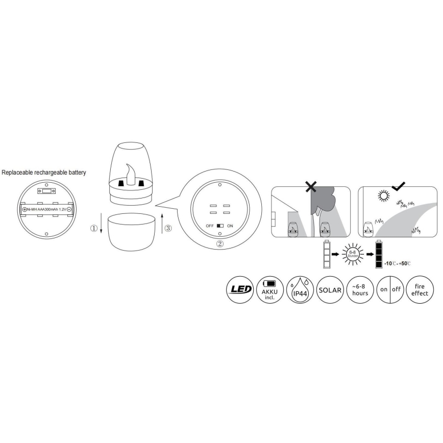 Globo - Светодиодный светильник на солнечной батарее LED/0,02W/1,2V 1800K IP44 300 mAh
