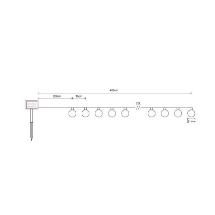Globo - LED Гірлянда на сонячній батареї 20xLED/0,06W/3,2V 285 см IP44