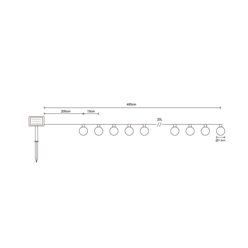 Globo - LED Гірлянда на сонячній батареї 20xLED/0,06W/3,2V 285 см IP44
