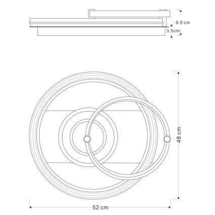 Глобо 48459-46 - світлодіодний стельовий світильник АНІ зі змінною яскравістю, 46 Вт/230 В, 2700–6000 К, 48×52 см + пульт дистанційного керування