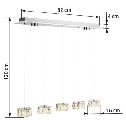 Globo - Светодиодная подвесная люстра LED/52W/230V 4000K блестящий хром/прозрачный