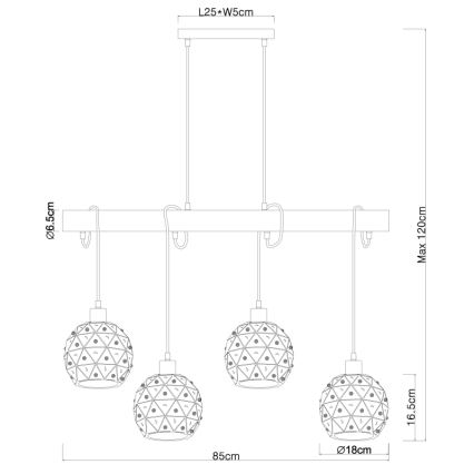Globo 54029-4H - Люстра на тросі JODIE 4xE27/40W/230V бежева/чорна