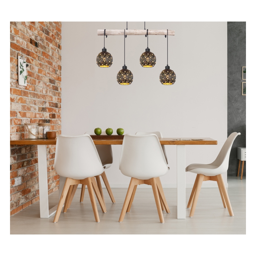 Globo 54029-4H - Подвесная люстра на тросе JODIE 4xE27/40W/230V, бежевый/чёрный