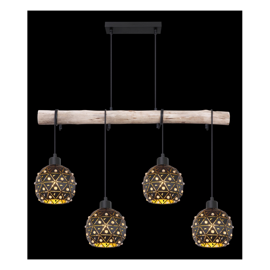 Globo 54029-4H - Подвесная люстра на тросе JODIE 4xE27/40W/230V, бежевый/чёрный