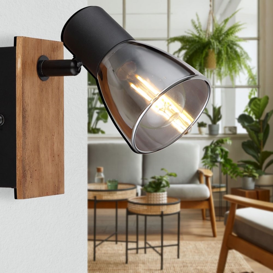 Globo - Настенный точечный светильник 1xE14/40W/230V черный/дерево