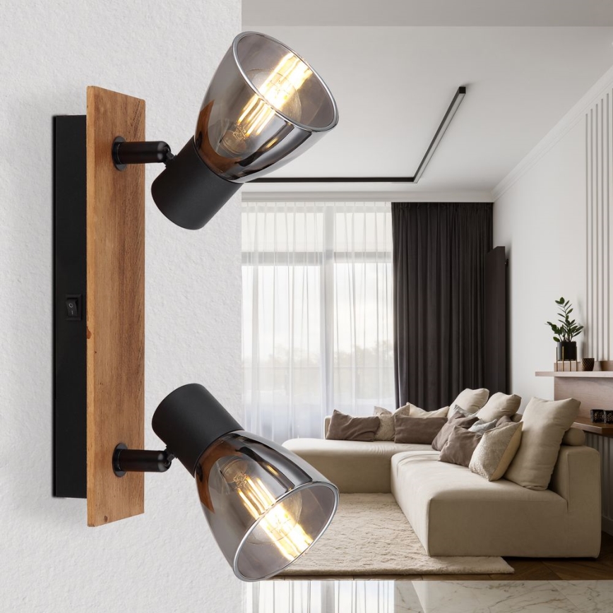 Globo - Настенный точечный светильник 2xE14/40W/230V черный/дерево