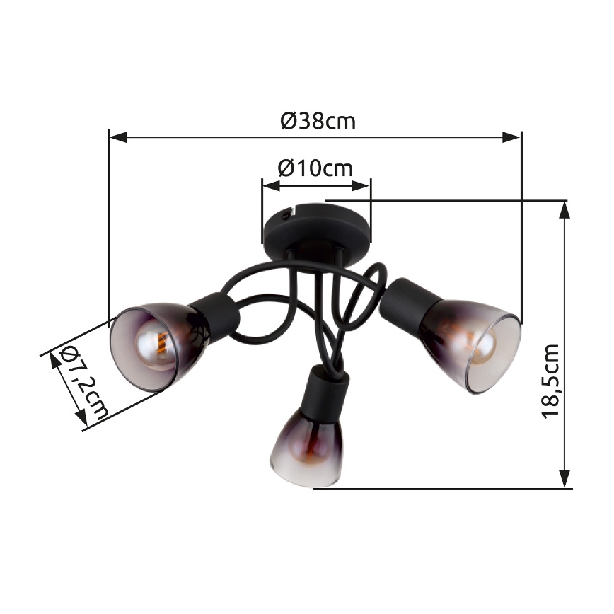 Globo - Пристельова люстра 3xE14/25W/230V чорний