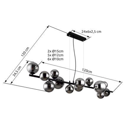 Globo - Светодиодная подвесная люстра 13xG9/3,5W/230V дымчатый/черный