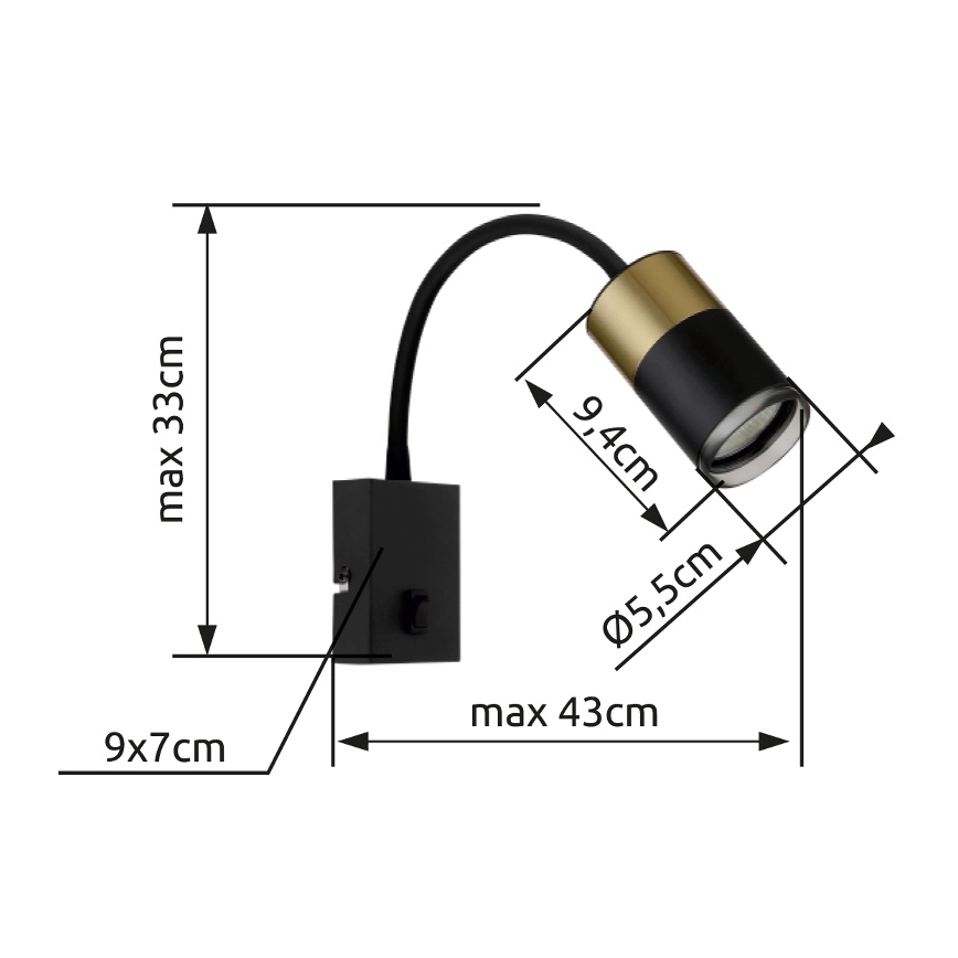 Globo - Настінний точковий світильник 1xGU10/25W/230V чорний/золотий