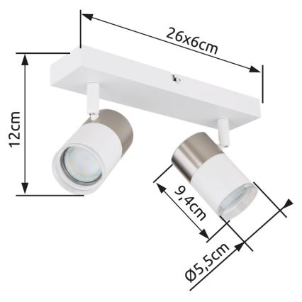 Globo - Точечный светильник 2xGU10/25W/230V белый/матовый хром