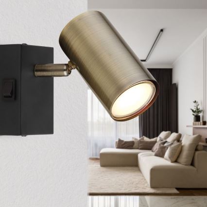 Globo - Настенный точечный светильник 1xGU10/25W/230V черный/латунь