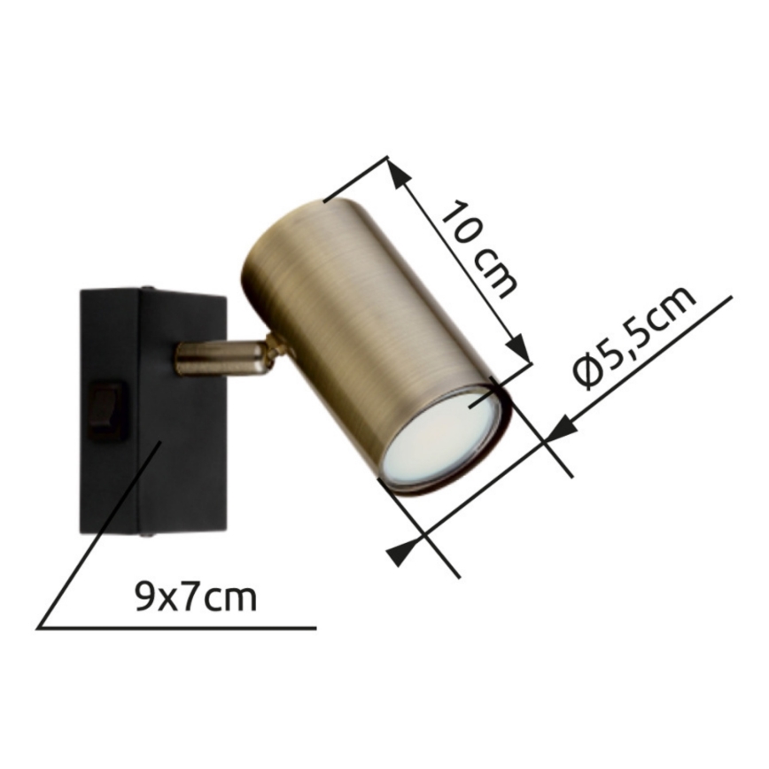 Globo - Настінний точковий світильник 1xGU10/25W/230V чорний/латунь