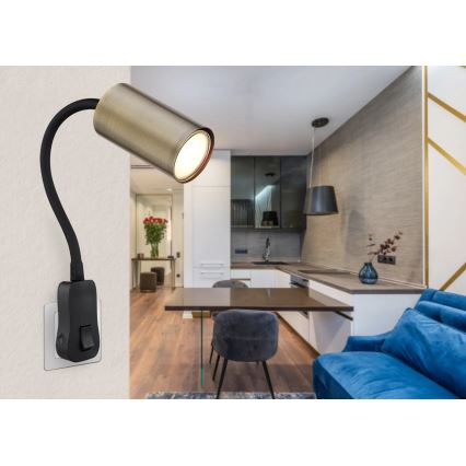 Globo - Настінний точковий світильник у розетку 1xGU10/25W/230V чорний/латунь
