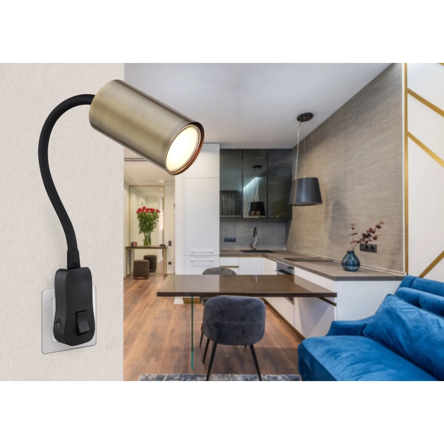 Globo - Настінний точковий світильник у розетку 1xGU10/25W/230V чорний/латунь