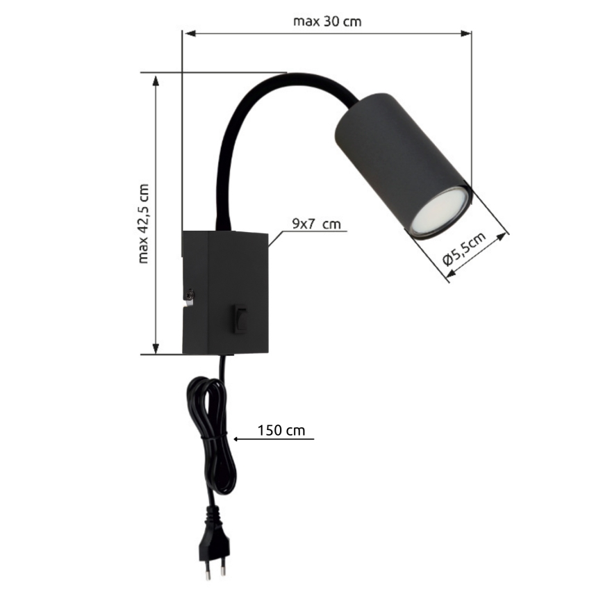 Globo - Гнучкий настінний світильник 1xGU10/25W/230V чорний