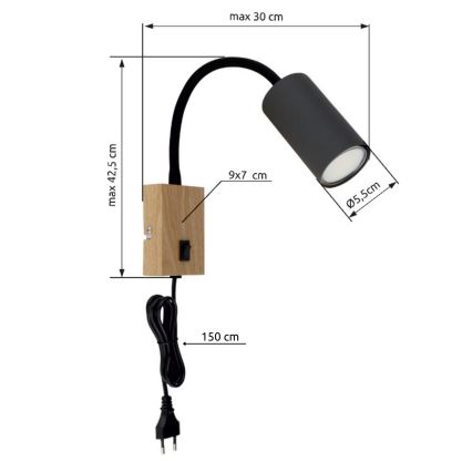 Globo - Гнучкий настінний світильник 1xGU10/25W/230V сірий/коричневий