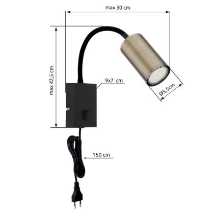 Globo - Гибкая настенная лампа 1xGU10/25W/230V черная/латунь