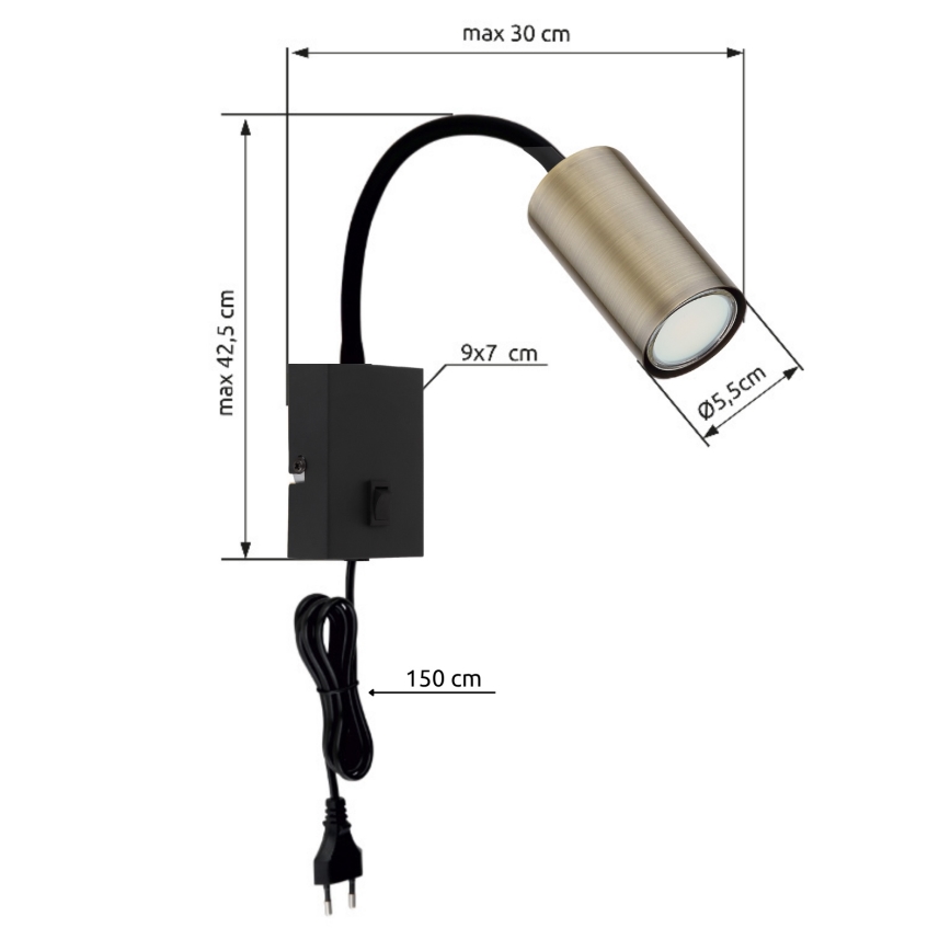 Globo - Гнучкий настінний світильник 1xGU10/25W/230V чорний/латунь