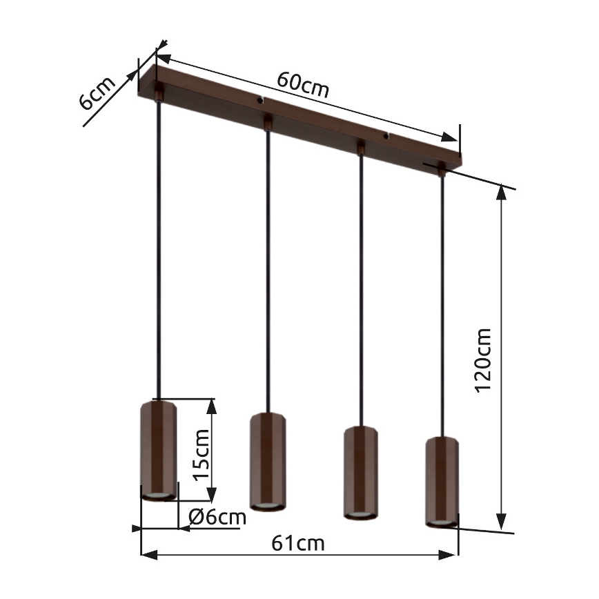 Globo - Подвесная люстра 4xGU10/25W/230V коричневый