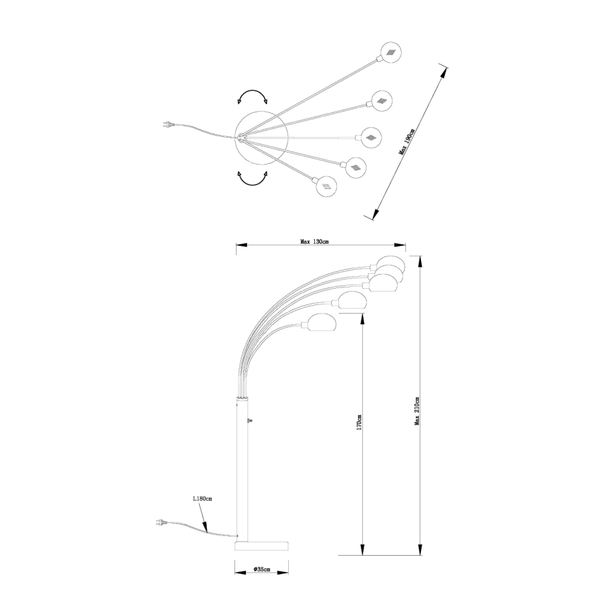 Globo - Торшер 5xE14/40W/230V черный