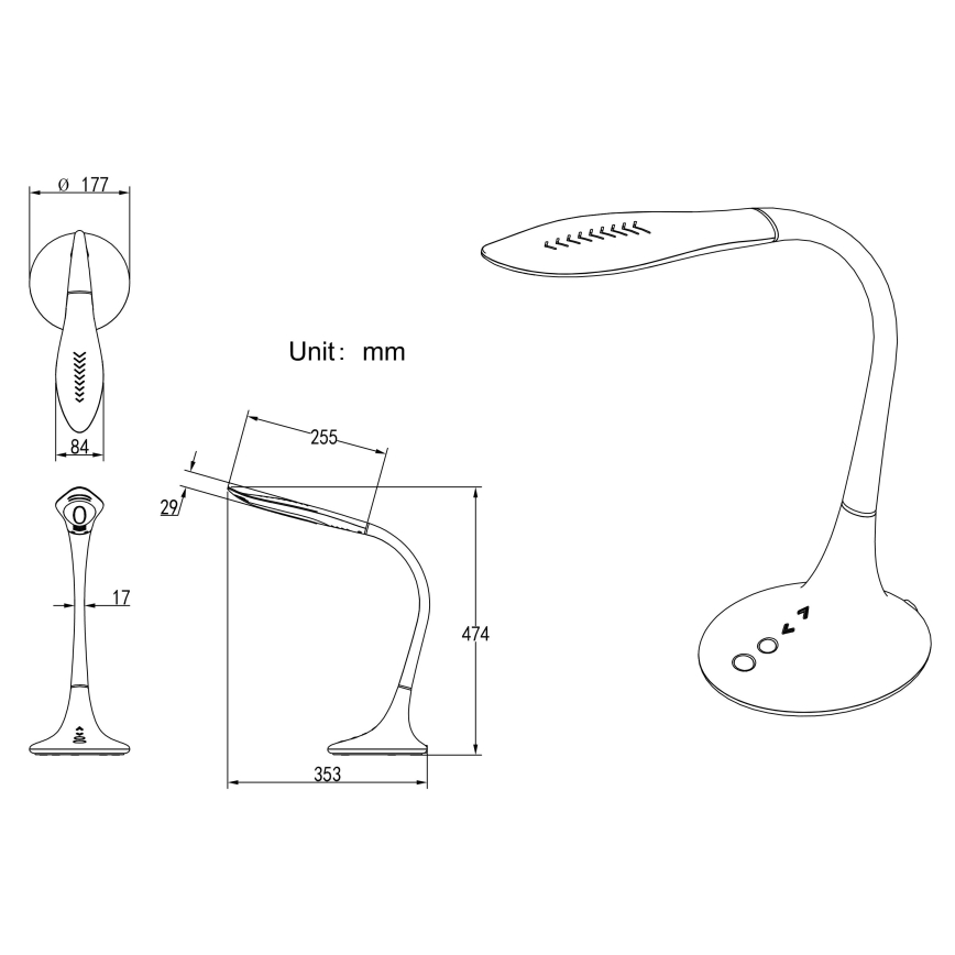 Globo - LED Сенсорна гнучка настільна лампа з регулюванням яскравості LED/9W/230V 3000/4500/6500K чорний