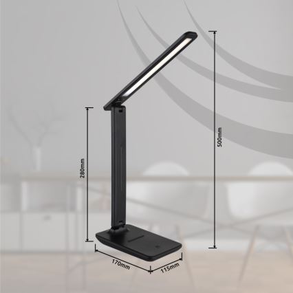 Globo - LED Сенсорна акумуляторна настільна лампа з регулюванням яскравості LED/5W/5V 2700/4000/6500K 1800 mAh чорний