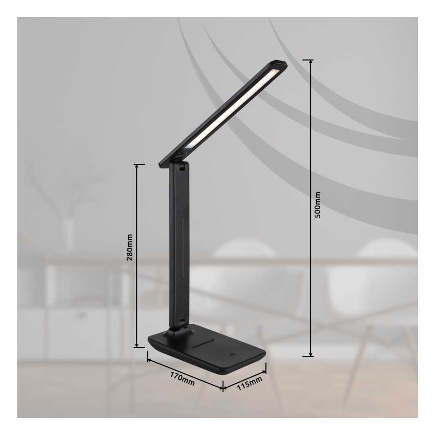 Globo - сенсорна затемнювана акумуляторна настільна лампа LED/4W/5V 2700/4000/6500K 1800 mAh чорна