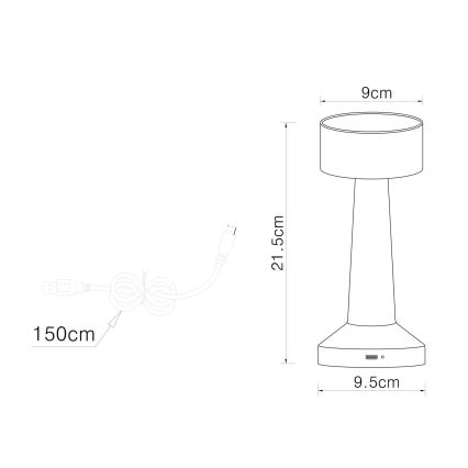 Globo - Сенсорна настільна LED лампа з регулюванням яскравості LED/1W/3,7V 2700K/4000K/6500K 800 mAh USB золотий