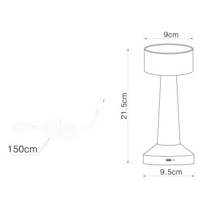 Globo - Сенсорна настільна LED лампа з регулюванням яскравості LED/1W/3,7V 2700K/4000K/6500K 800 mAh USB матовий хром