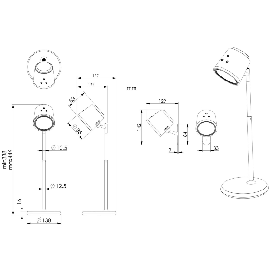 Globo - Светодиодная сенсорная настольная лампа с диммером 4 в 1 LED/6W/3,7V 3000K/4000K/6500K 1500 мАч USB черная