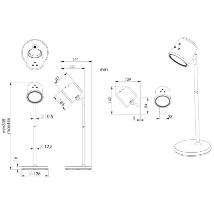 Globo - Сенсорна настільна LED лампа з регулюванням яскравості 4в1 LED/6W/3,7V 3000K/4000K/6500K 1500 mAh USB білий