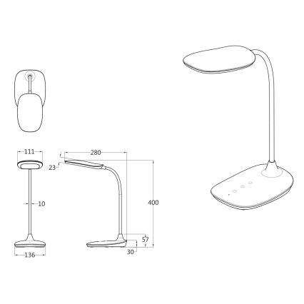 Globo - Светодиодная сенсорная настольная лампа с регулированием яркости LED/9W/230V 3000K/4000K/6500K CRI 90 черный