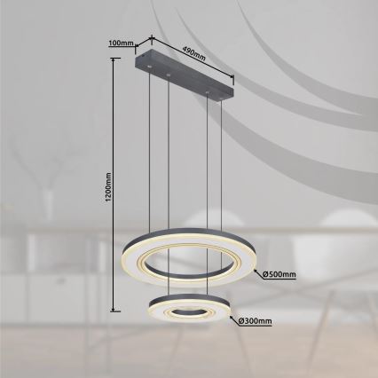 Globo - Світлодіодна підвісна люстра з регулюванням яскравості LED/50W/230V 2700-6000K діаметр 50 см чорний + пульт дистанційного керування