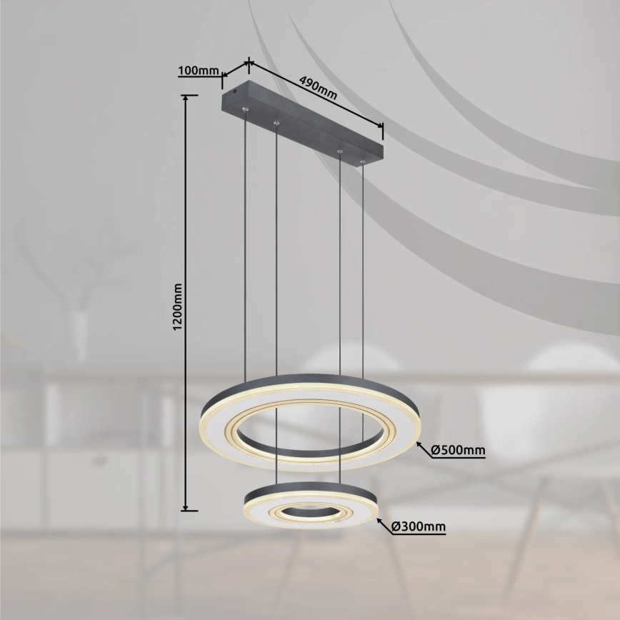 Globo - Світлодіодна підвісна люстра з регулюванням яскравості LED/50W/230V 2700-6000K діаметр 50 см чорний + пульт дистанційного керування