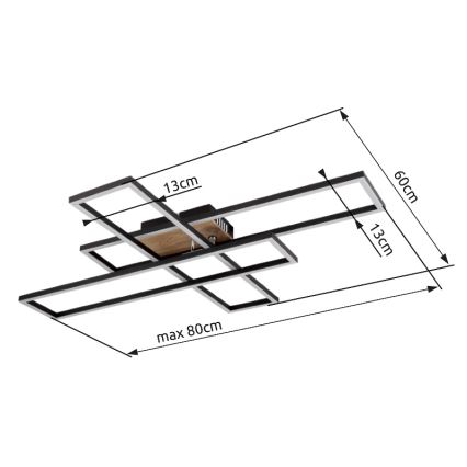 Globo - Стельовий LED світильник LED/40W/230V 3000K 60x80 см чорний