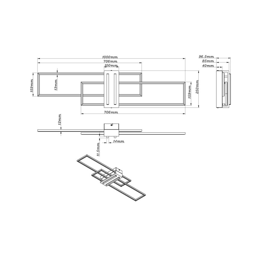 Globo - Стельовий LED світильник LED/40W/230V 3000K 25x100 см чорний