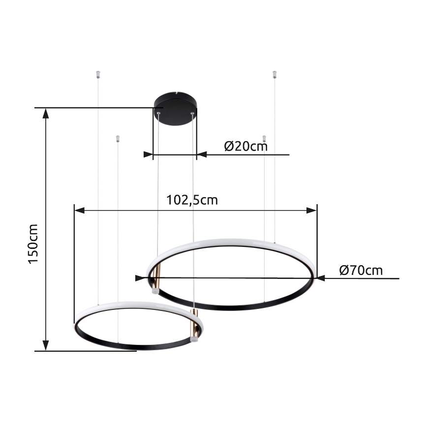 Globo - Світлодіодна підвісна люстра з регулюванням яскравості LED/55W/230V 2700-6000K чорний + пульт дистанційного керування