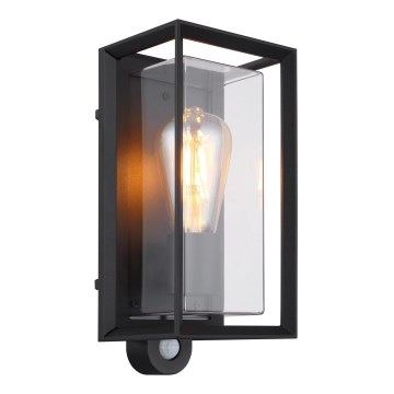 Globo - Вуличний настінний світильник з датчиком 1xE27/60W/230V IP44 чорний
