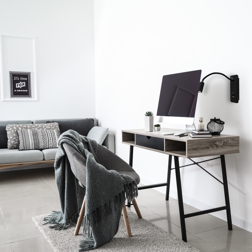 Гнучка настінна LED-лампа з USB BASE 1xLED/8W+1xLED/2W/230V чорна