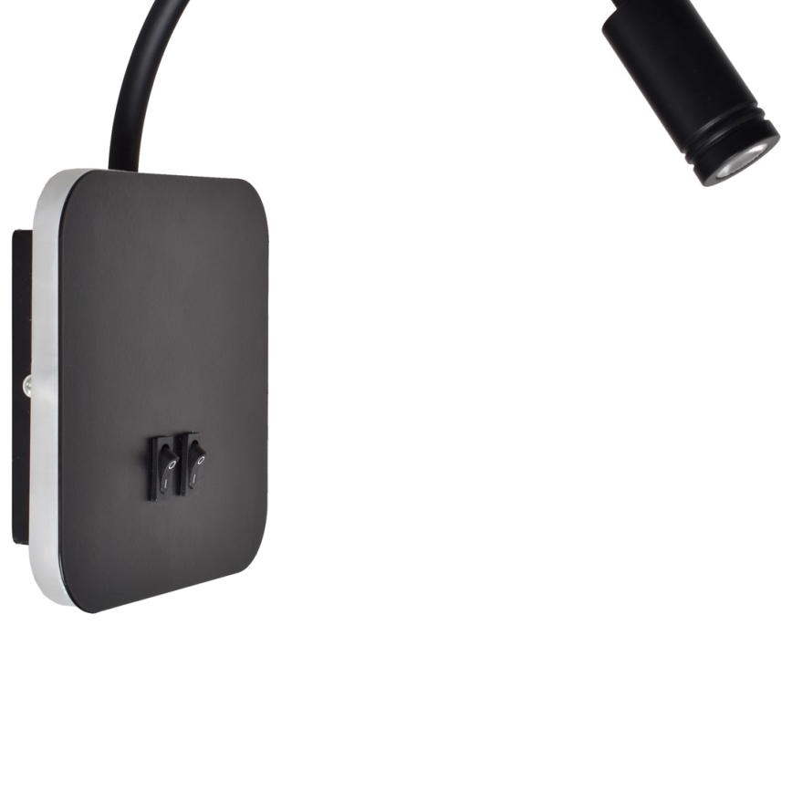 Гнучка світлодіодна настінна лампа BASE LED/8W+LED/2W/230V чорна/срібляста